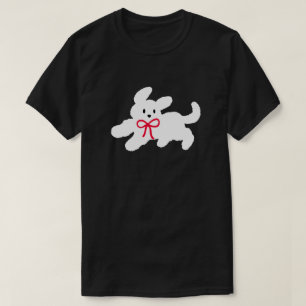 T-shirt Chiot Blanc Mignon avec Ruban Rouge Esthétique Coq