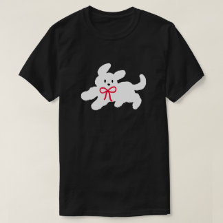 T-shirt Chiot Blanc Mignon avec Ruban Rouge Esthétique Coq
