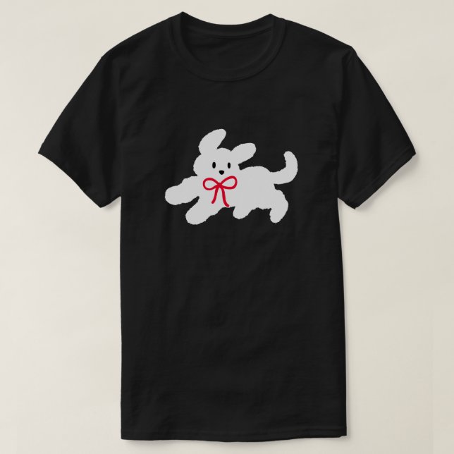 T-shirt Chiot Blanc Mignon avec Ruban Rouge Esthétique Coq (Design devant)