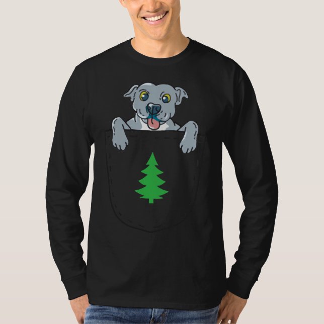 T-shirt Chiot Bleu Nose Pit À Pocket &amp Noël (Devant)