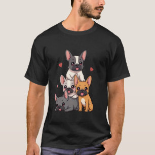 T-shirt Chiot Bouledogue Français Mignon Pile Art de Chien