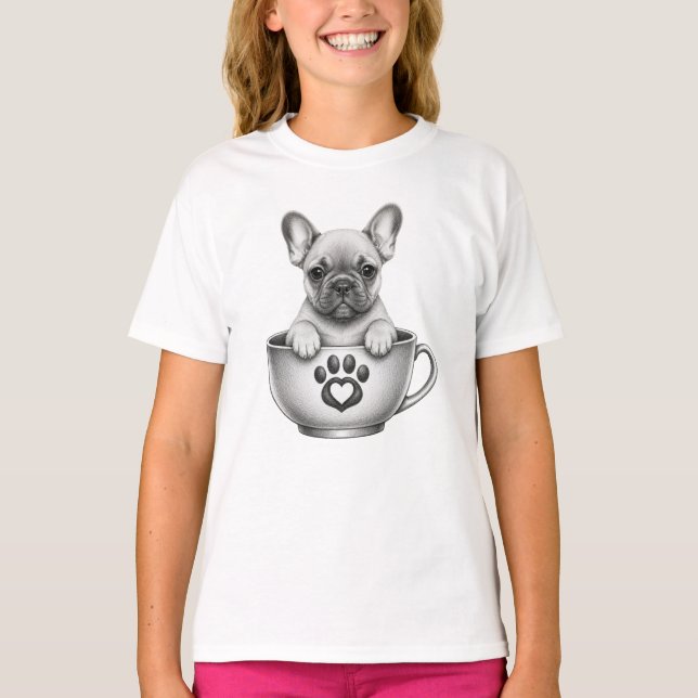 T-shirt Chiot Bouledogue Français Tasse à Thé (Devant)