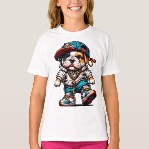 T-shirt 🐕 Chiot Bouledogue Mignon Streetwear Filles
