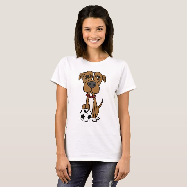 T-shirt Chiot Brown drôle de pitbull jouant au football (Devant entier)
