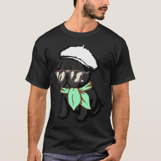 T-shirt Chiot Carlin Noir Écharpe Verte Pixel Art