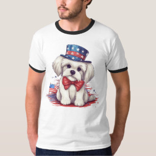 T-shirt Chiot Chien Blanc Patriotique 4 Juillet-43568