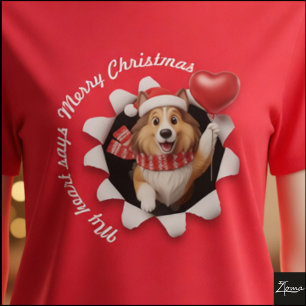 T-shirt Chiot Colley Noël Cœur Écharpe Douillet