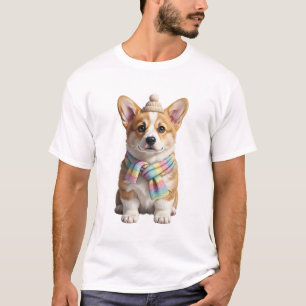 T-shirt Chiot Corgi Adorable Portant un Béret Tricoté