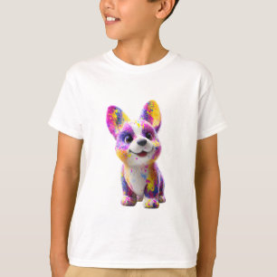 T-shirt Chiot Corgi Vibrant Tache de Peinture pour Enfants