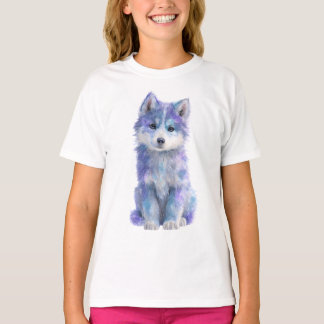 T-shirt Chiot Cosmique Aquarelle Galaxie Enfants
