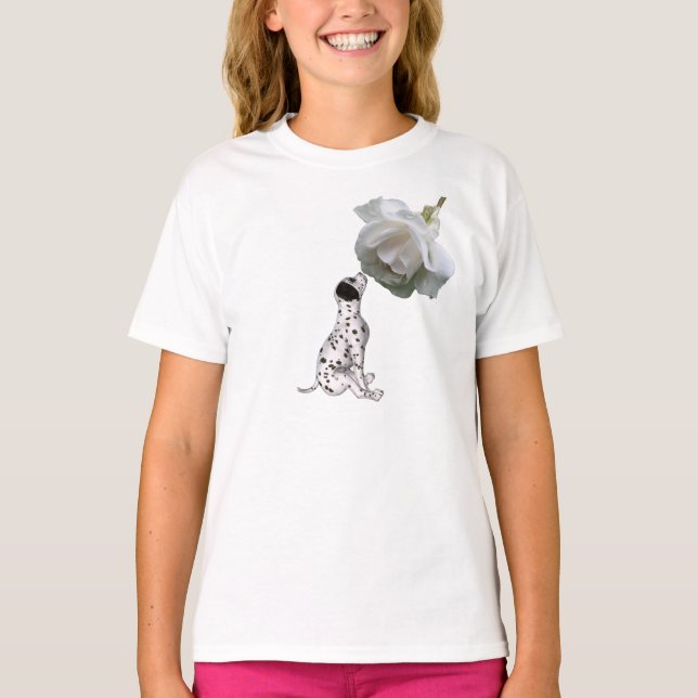 T-shirt Chiot dalmate Et Animal Rose Blanc (Devant)