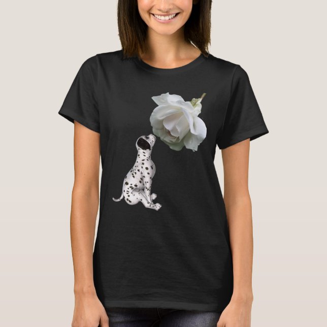 T-shirt Chiot dalmate Et Animal Rose Blanc (Devant)