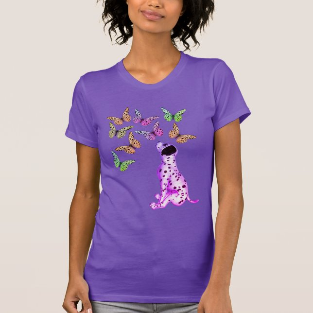 T-shirt Chiot dalmate Et Papillons Colorés (Devant)