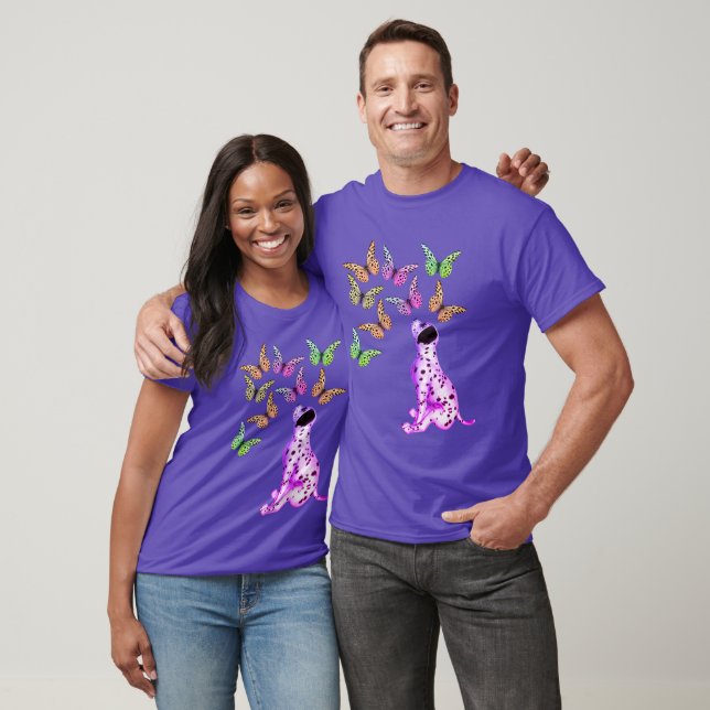 T-shirt Chiot dalmate Et Papillons Colorés (Unisexe)