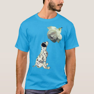 T-shirt Chiot dalmate Et Rose Blanche