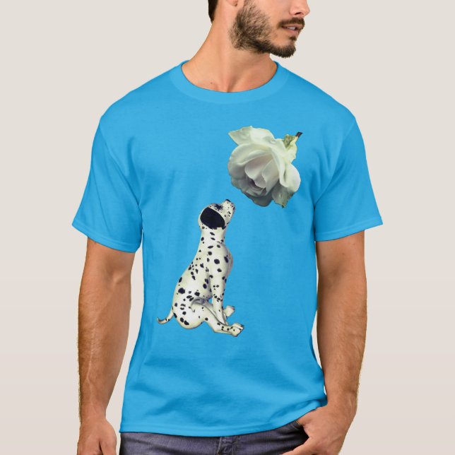 T-shirt Chiot dalmate Et Rose Blanche (Devant)