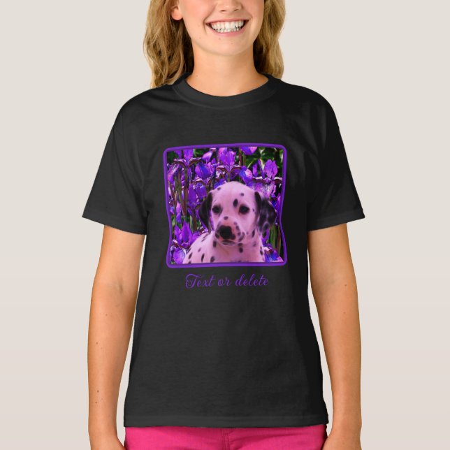 T-shirt Chiot dalmate Iris Fleurs Chien Art Personnalisé (Devant)