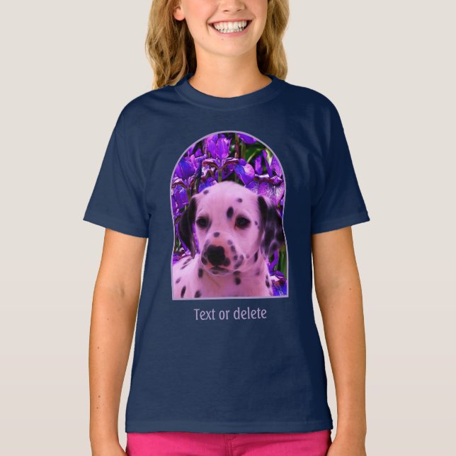 T-shirt Chiot Dalmatien Iris Fleurs Art Canin  (Devant)