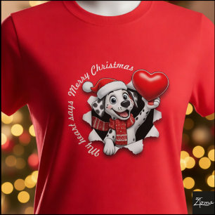 T-shirt Chiot Dalmatien Noël Cœur Écharpe Graphique