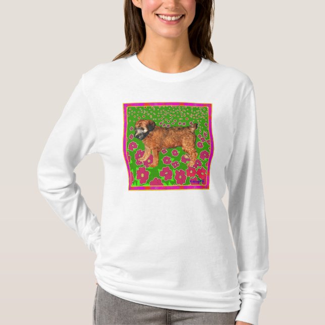 T-shirt Chiot dans le jardin - rose (Devant)
