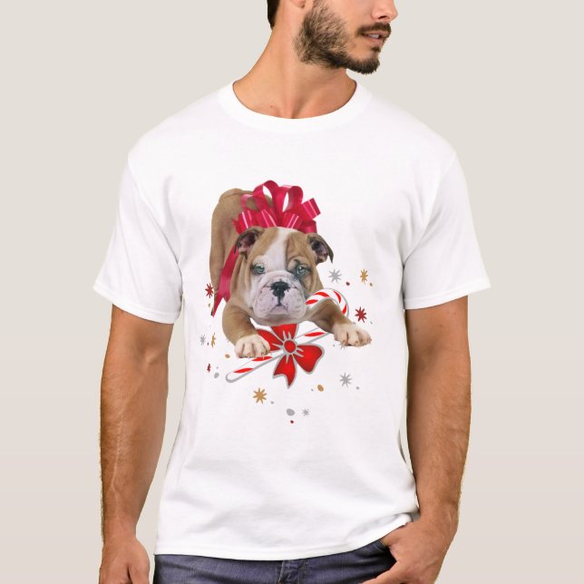 T-shirt Chiot de bouledogue avec l'arc et le sucre de (Devant)