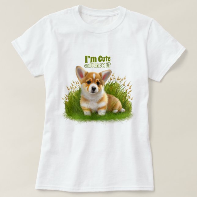 T-shirt Chiot de Corgi sur l'herbe | animal mignon (Design devant)