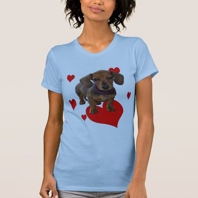 T-shirt Chiot de DACHSHUND avec impression avant des coeur (Devant)
