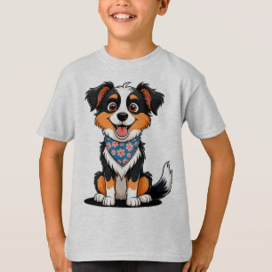 T-shirt Chiot de dessin animé adorable avec bandana floral