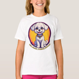 T-shirt Chiot de dessin animé adorable avec des yeux brill