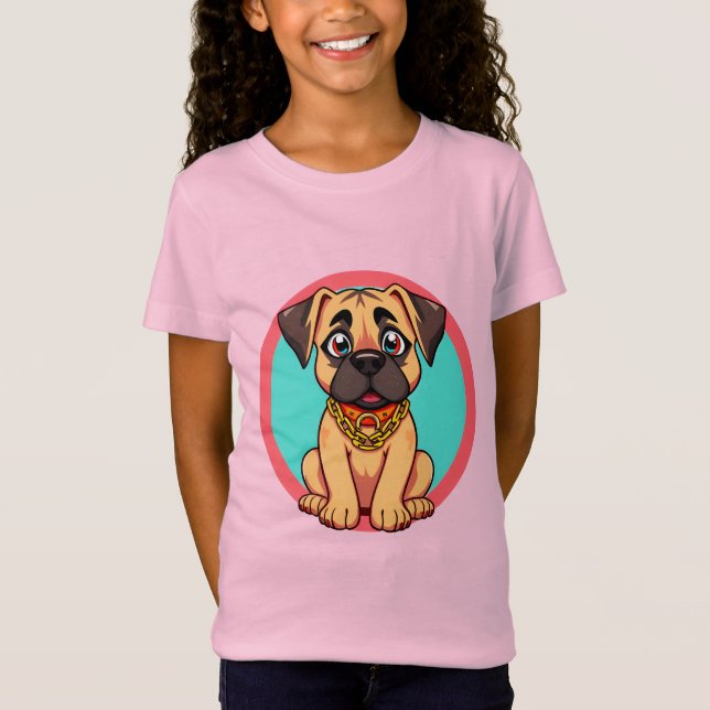 T-Shirt Chiot de dessin animé mignon avec collier doré (Devant)