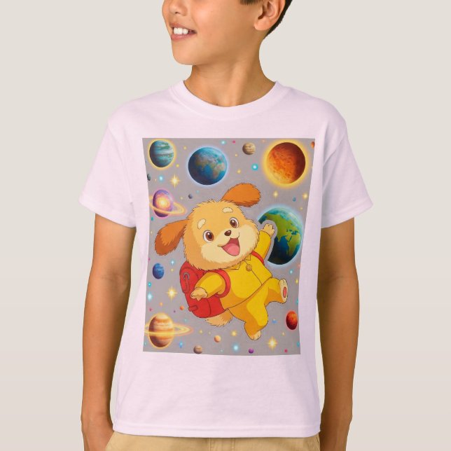 T-shirt Chiot de dessin animé mignon avec sac à dos flotta (Devant)