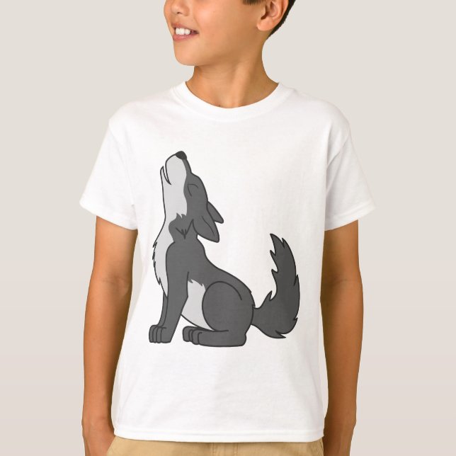 T-shirt Chiot de loup gris hurlant (Devant)