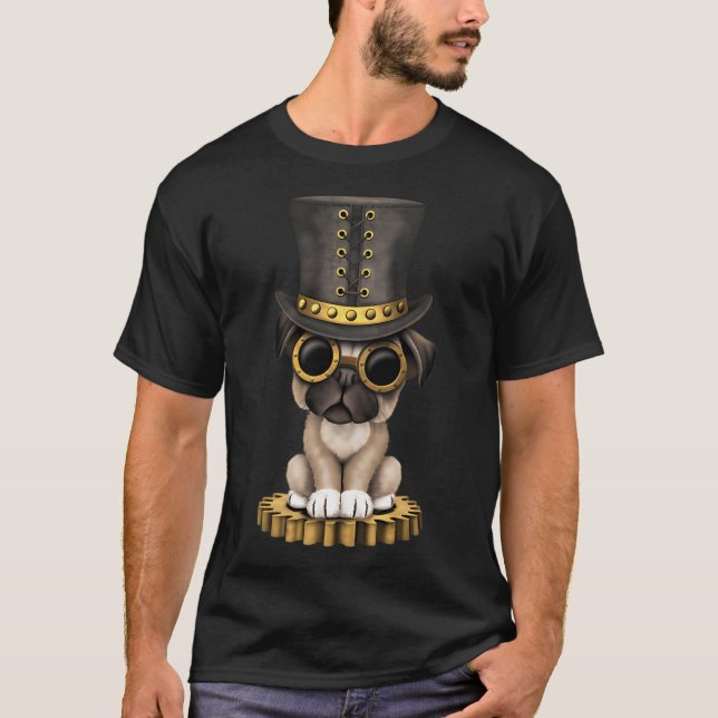 T-shirt Chiot de pug Steampunk mignon (Devant)