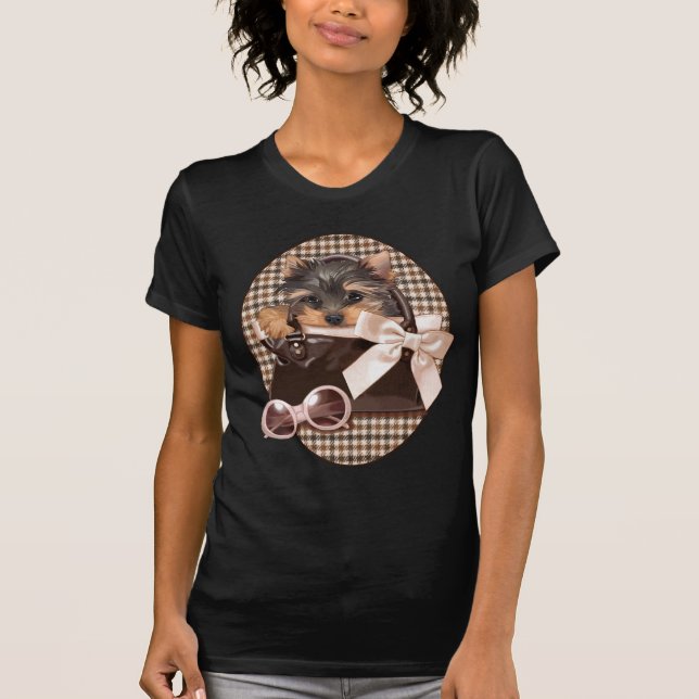 T-shirt Chiot de Yorkie de pied-de-poule (Devant)