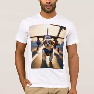 T-shirt Chiot doré mignon marchant sur la route artistique