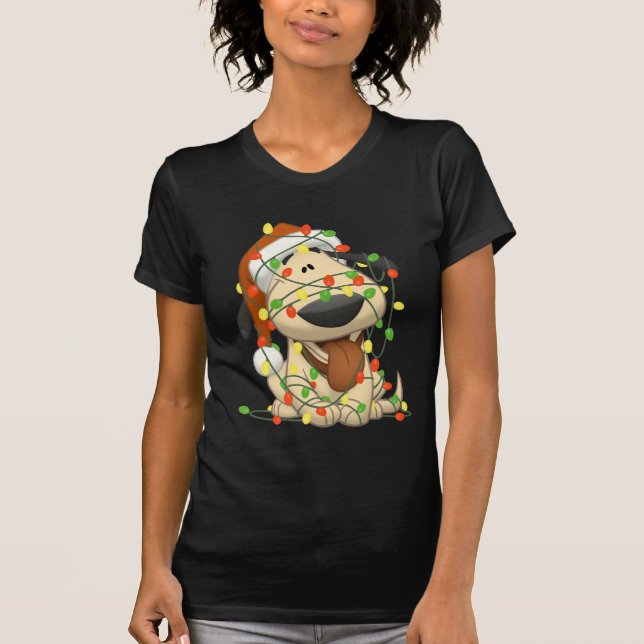T-shirt Chiot drôle de lumières de Noël (Devant)