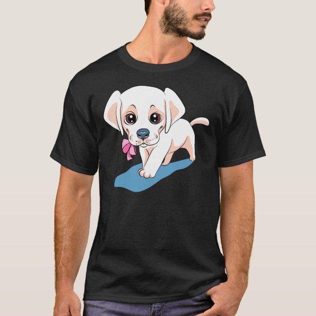 T-shirt Chiot Et Marguerite Jaune Du Labrador (Devant)