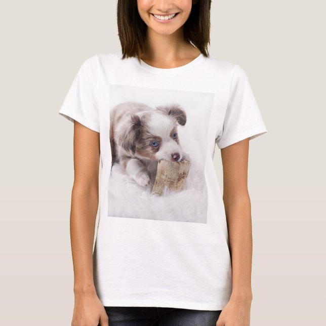 T-shirt chiot merle rouge australien (Devant)