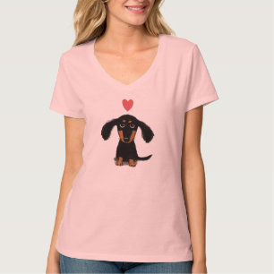 T-shirt Chiot mignon de teckel avec le coeur de Valentine