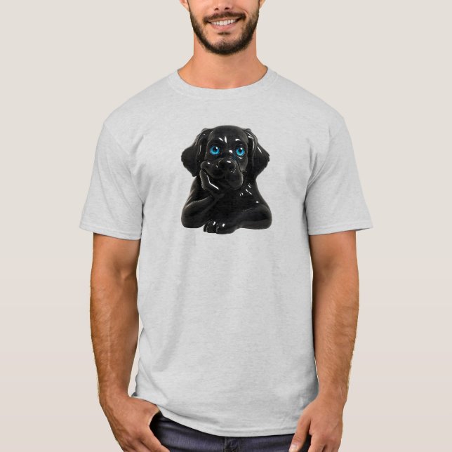 T-shirt Chiot noir 3D aux yeux bleus et regard tendre. (Devant)