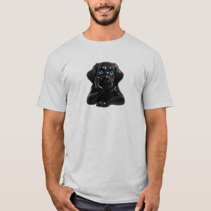T-shirt Chiot noir 3D aux yeux bleus et regard tendre.