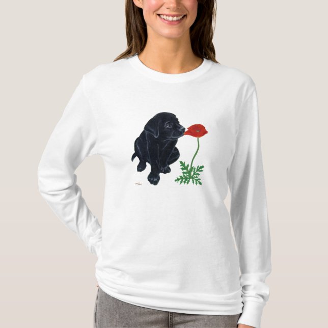 T-shirt Chiot noir de Labrador (Devant)