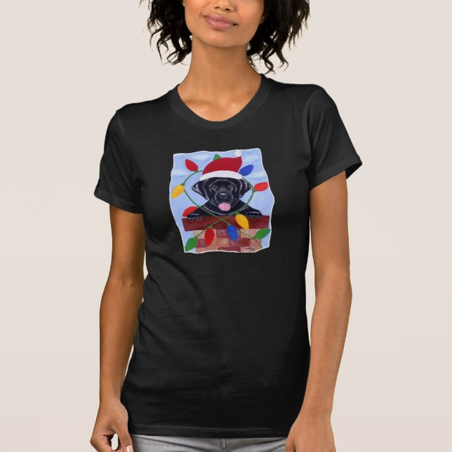 T-shirt Chiot noir Père Noël de Labrador (Devant)