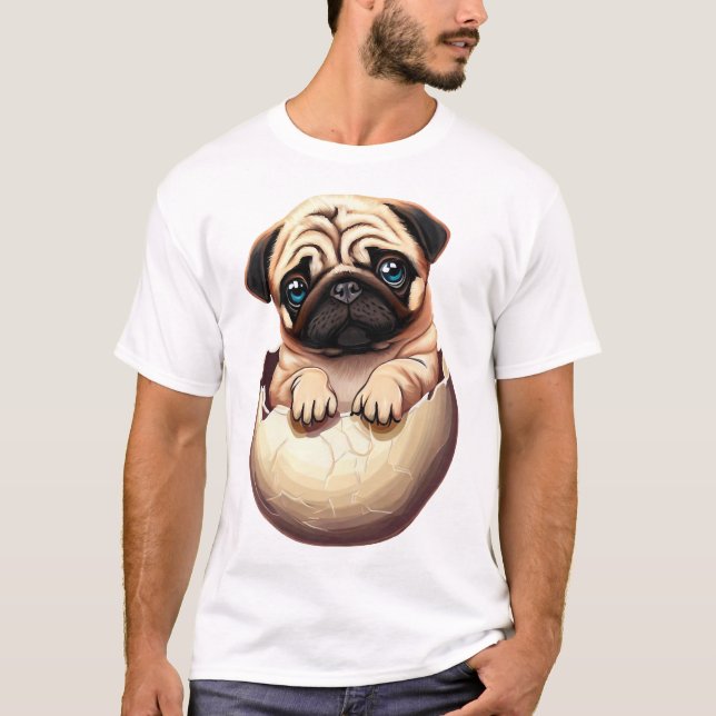 T-shirt Chiot Pug dans un œuf - Création de chien mignon (Devant)