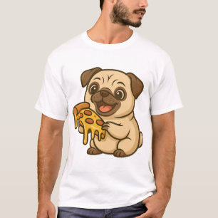 T-shirt Chiot pug mignon de dessin animé amateur de pizza