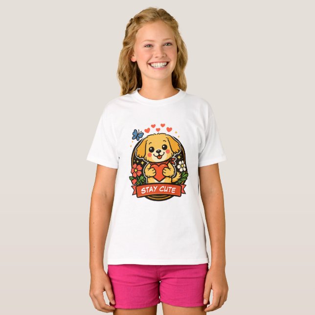 T-shirt Chiot reste mignon (Devant entier)