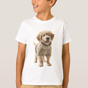 T-shirt Chiot Retriever doré adorable en tricot beige