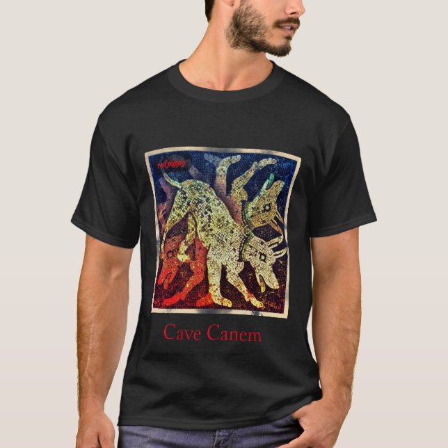 T-shirt chiot rouge "canem de caverne " (Devant)
