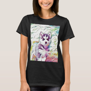 T-shirt Chiot Sibérien Noir Et Blanc Sur Gras Brown