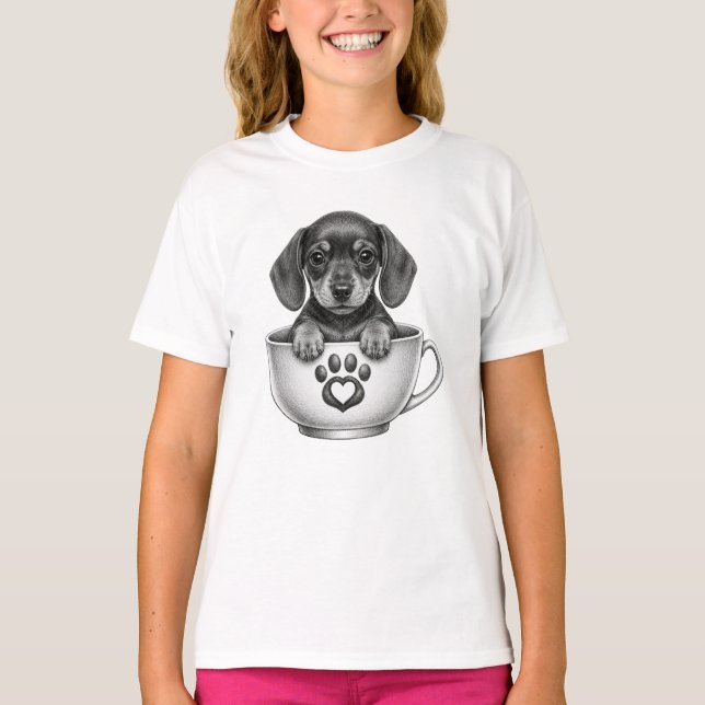 T-shirt Chiot Teckel Tasse à Thé (Devant)